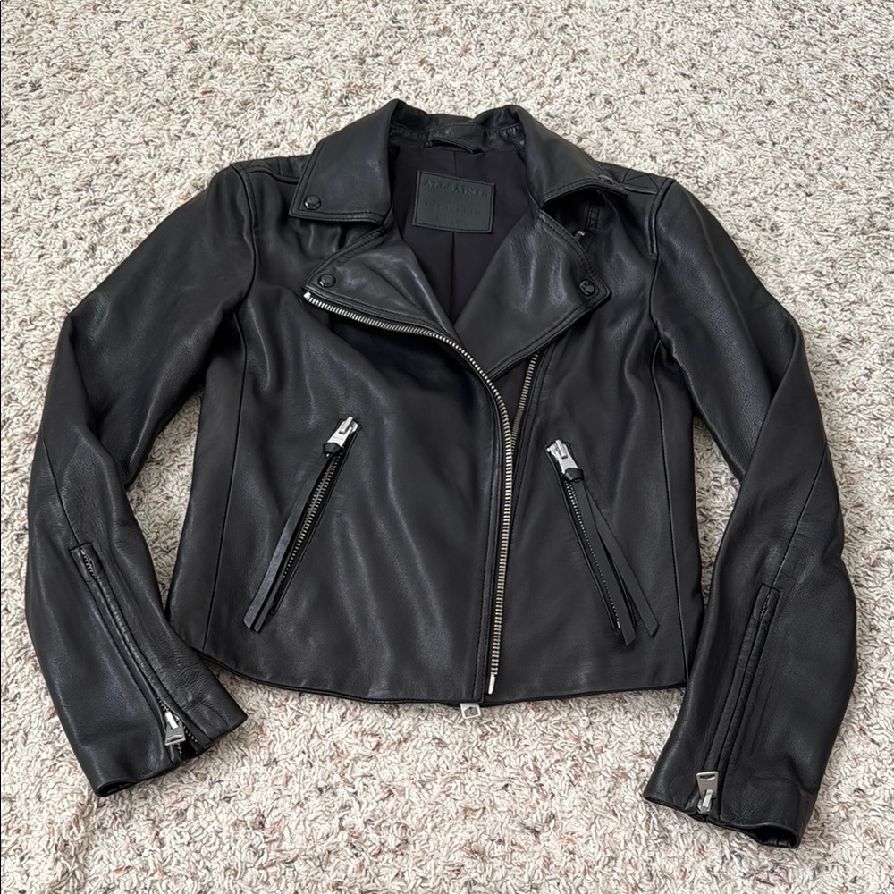 All Saints Dalby Slim Fit Leather Biker Jacket